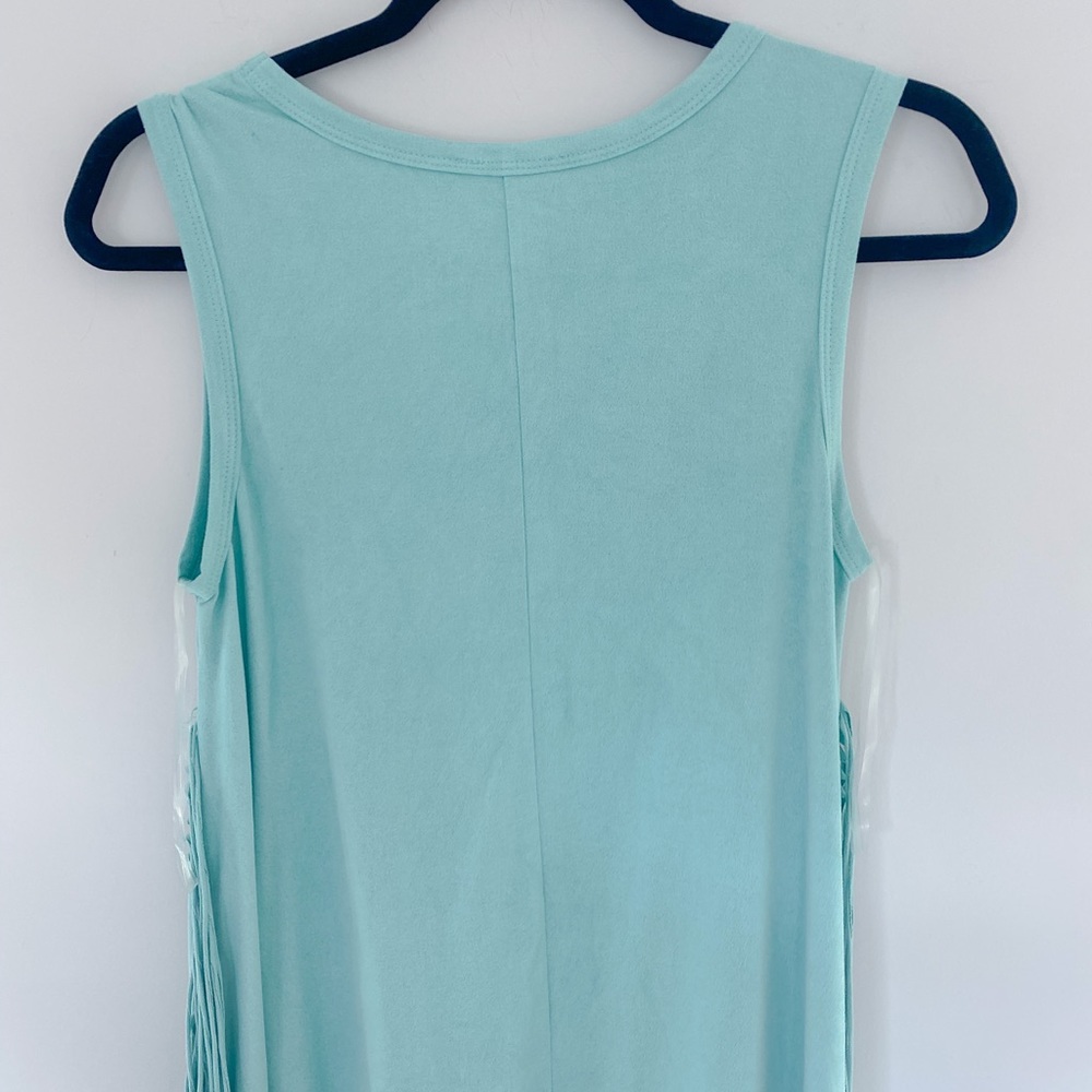 Before You Teal Fringe Mini Dress Size Small - Picture 7 of 9